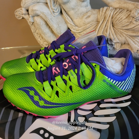 Saucony Womens Showdown 4 Lace Up Running Shoe Bright Green Purple 9.5 - Picture 3 of 13